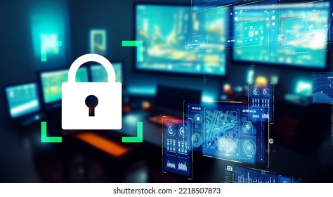 Multiple screen and data protection concept. Cyber security.