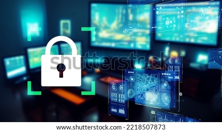 Multiple screen and data protection concept. Cyber security.