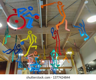 Multiple sports structre hanging from the rooftop, symbol of mutisport centre for diverse activity - Powered by Shutterstock