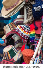 Multiple Styles Of Peruvian Hats At A Local Market In Cusco, Peru.