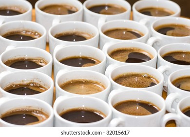 Multiple Tasty Coffee Cups In A Restaurant.