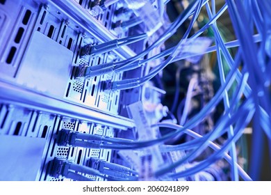 Multiple twisted-pair cables plugged into network switches