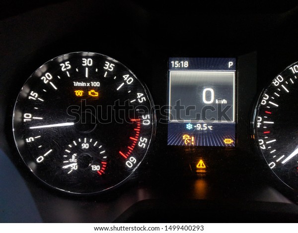 Multiple warning\
lights burning in car\
dashboard