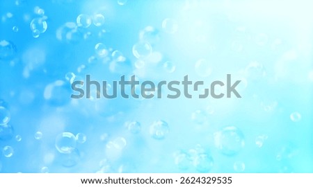Multiple water bubbles in close-up, light blue and green, abstract water wave with bubbles design of moisturizing bubble spots in a cosmetic gloss in super slow motion.