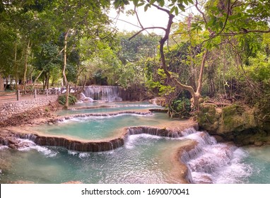 Multiple Waterfalls At Kuang Si Waterfall In Laos