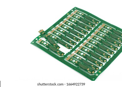 Multiplied Printed Circuit Boards PCB Isolated On The White Background. PCB Assembly.