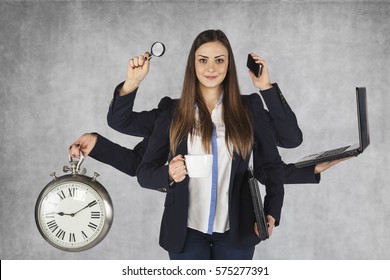 multi-purpose business woman with a large number of hands