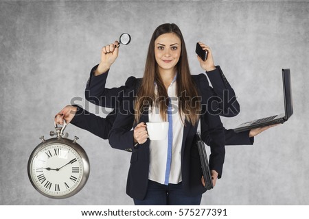 multi-purpose business woman with a large number of hands