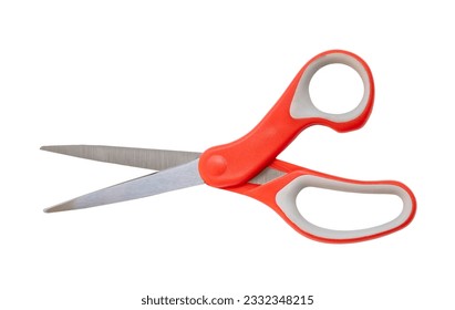 Multipurpose scissors with orange handle is isolated on white background with clipping path.