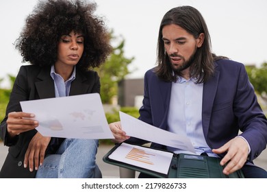 Multiracial Business People Working Together Outside Of Office