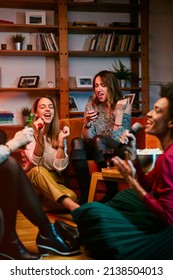 A Multiracial Friends Having Karaoke Night At Home.