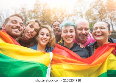 Multiracial Friends Marching For Human Rights. Concept Of Integration And  Equal Treatment.