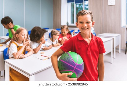 Multiracial group of kids at primary school - Playful schoolers enjoying school time and lesson with teacher and classmates - Powered by Shutterstock