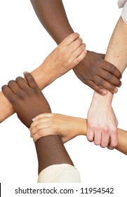 Multiracial Hands Holding Each Other In Unity