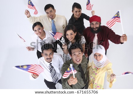 Multiracial Men Women Holding Waving Malaysia Stock Photo ...