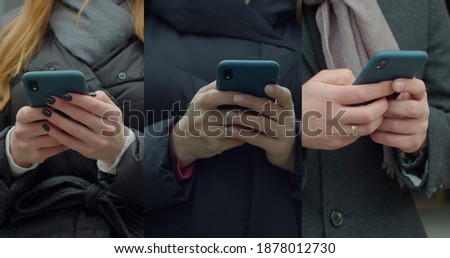 Multiscreen on people using smartphone in everyday life. Nomophobia - People using the mobile phone. No-mobile-phone phobia.