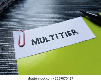 Multitier writting on table background.