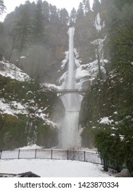 Multnomah Falls With Fallen Snow