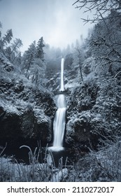 Multnomah Falls In The Winter Snow