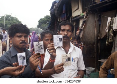 Mumbai / India 1 January 2000  Mumbai Voters  Displays His Voter Identity Card After Casting His Vote At Mumbai Maharashtra India  