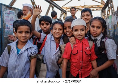 MUMBAI, INDIA - 12 JANUARY 2015: Indian Children After School In Dharavi Slum