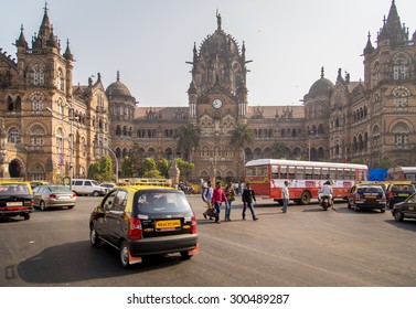 MUMBAI, INDIA - 17 JANUARY 2015: Chhatrapati Shivaji Terminus is a UNESCO World Heritage Site and historic railway station. It serves as headquarters of the Central Railways.