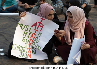 Mumbai / India 19 December 2019 Two Indian Muslim Women With Poster Protests Against Anti Muslim Controversial Citizenship Amendment Bill ( CAB CAA ) In Mumbai Maharashtra India 