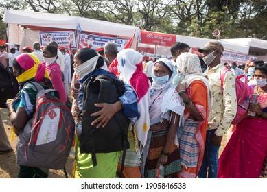 Mumbai , India - 25 January 2021, Women Farmers Are Marching Their Way To Mumbai Azad Maidan