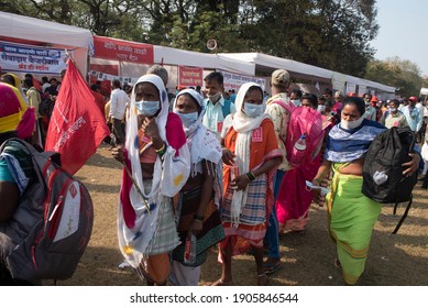 Mumbai , India - 25 January 2021, Women Farmers Are Marching Their Way To Mumbai Azad Maidan