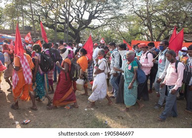 Mumbai , India - 25 January 2021, Women Farmers Are Marching Their Way To Mumbai Azad Maidan