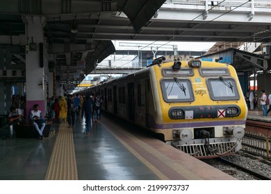 Mumbai, India - 31 August 2022, Engine Of Mumbai Local Train Central, Western, Harbour Railway Line, Indian Railway Running In City. Direct Current, Electricity, Fuel, Ticket, Metro, Crowd, Lifeline.