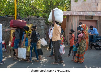 Mumbai / India 31 May 2020 Migrant Workers Carries Luggage Returning To Native Places At Borivali Railway Station In Mumbai Maharashtra India