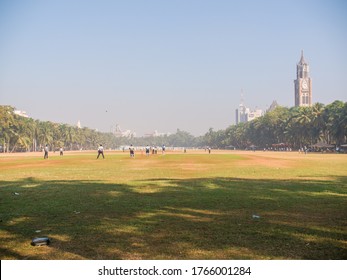 Mumbai, India - 5 December 2018: People Playing Cricket In The Central Park At Mumbai.