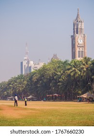 Mumbai, India - 5 December 2018: People Playing Cricket In The Central Park At Mumbai.