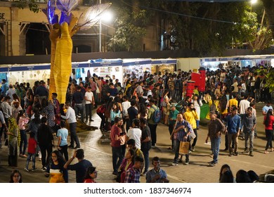 MUMBAI, INDIA, 5 FEBRUARY 2020 : Unidentified people visit and enjoying the Kala Ghoda Arts Festival Mumbai, Kala Ghoda Arts Festival is the most popular art and cultural festival in Mumbai
