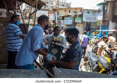 Mumbai / India 5 May 2020 Men Purchase Alcohol From A Government-controlled Outlet In A Prem Nagar Teen Dongri Goregaon West During Lockdown Period In Mumbai Maharashtra India