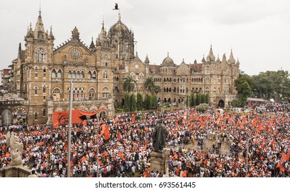 Mumbai / India 9 August 2017 Maratha Kranti Morcha Marching In Mumbai Demanding Reservations For The Maratha Community Members In Jobs And Educational Institutions At   Mumbai Maharashtra India