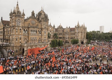 Mumbai / India 9 August 2017 Maratha Kranti Morcha Marching In Mumbai Demanding Reservations For The Maratha Community Members In Jobs And Educational Institutions At   Mumbai Maharashtra India