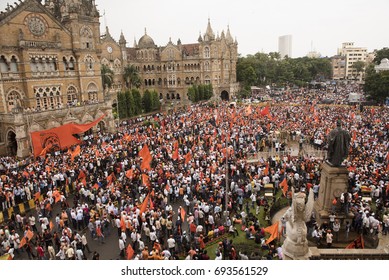 Mumbai / India 9 August 2017 The Maratha Kranti Morcha Marching In Mumbai Demanding Reservations For The Maratha Community Members In Jobs And Educational Institutions At  Mumbai Maharashtra India