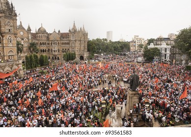 Mumbai / India 9 August 2017 Maratha Kranti Morcha Marching In Mumbai Demanding Reservations For The Maratha Community Members In Jobs And Educational Institutions At   Mumbai Maharashtra India