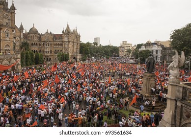 Mumbai / India 9 August 2017 Maratha Kranti Morcha Marching In Mumbai Demanding Reservations For The Maratha Community Members In Jobs And Educational Institutions At   Mumbai Maharashtra India