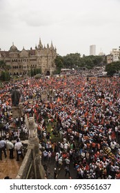 Mumbai / India 9 August 2017 Maratha Kranti Morcha Marching In Mumbai Demanding Reservations For The Maratha Community Members In Jobs And Educational Institutions At   Mumbai Maharashtra India