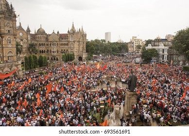 Mumbai / India 9 August 2017 Maratha Kranti Morcha Marching In Mumbai Demanding Reservations For The Maratha Community Members In Jobs And Educational Institutions At   Mumbai Maharashtra India