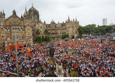 Mumbai / India 9 August 2017 The Maratha Kranti Morcha Marching In Mumbai Demanding Reservations For The Maratha Community Members In Jobs And Educational Institutions At  Mumbai Maharashtra India