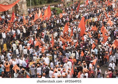 Mumbai / India 9 August 2017 Maratha Kranti Morcha Marching In Mumbai Demanding Reservations For The Maratha Community Members In Jobs And Educational Institutions At   Mumbai Maharashtra India