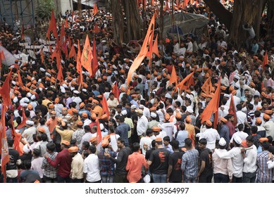 Mumbai / India 9 August 2017 Maratha Kranti Morcha Marching In Mumbai Demanding Reservations For The Maratha Community Members In Jobs And Educational Institutions At   Mumbai Maharashtra India