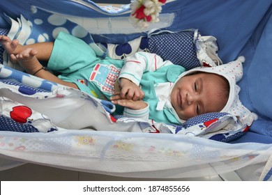 Mumbai, India: August 2020: Portrait Photography Of Small Child.Durning Naming Ceremony.