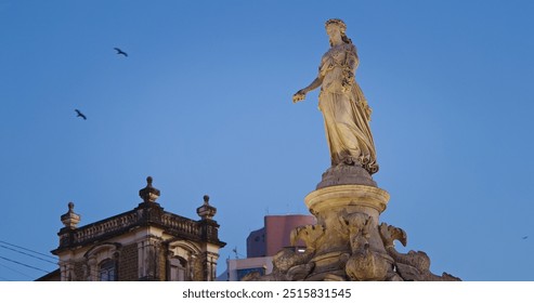 Mumbai, India. Close-up View On Flora Fountain In Dusk Time. Fountain Located At Hutatma Chowk Is Ornamentally Sculpted Architectural Heritage Monument. Located At Southern End Of Historic Dadabhai - Powered by Shutterstock