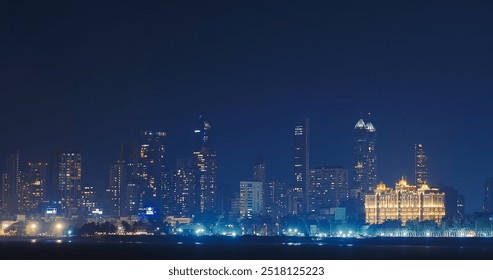 Mumbai, India. Evening City Skyline From Marine Drive , , . Back Bay Coast Of Mumbai City. Skyscrapers And Saifee Hospital In Night Illuminations. - Powered by Shutterstock