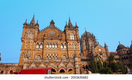 Mumbai, India - February 13th 2021 : Chhatrapati Shivaji Maharaj Terminus or Victoria Terminus is a historic terminal train station in bombay and UNESCO World Heritage Site in city.